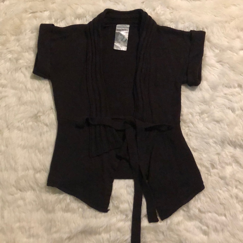 4/$20 Chocolate Brown Cuff Sleeve Tie Cardigan